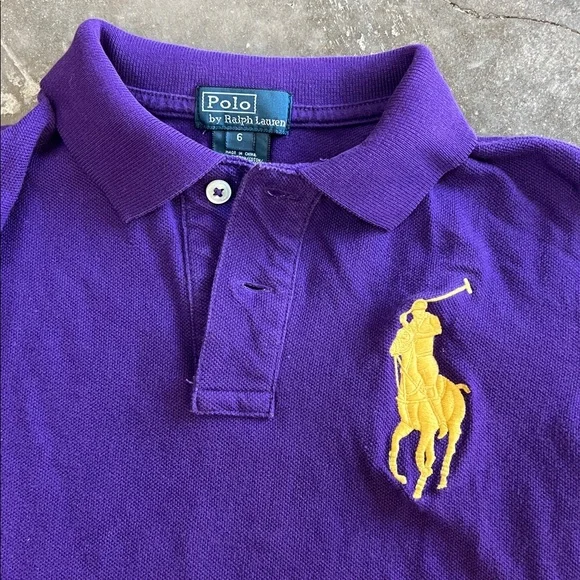 POLO RALPH LAUREN LONG SLEEVE purple large Gold Pony RUGBY polo BOYS SIZE 6 - Picture 2 of 7